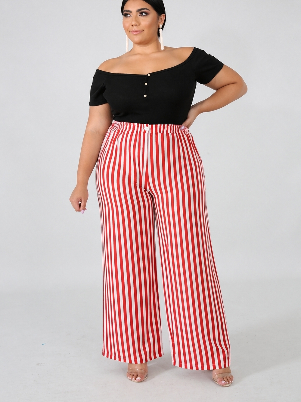 Striped Wide-Leg Palazzo Pants - Red & White